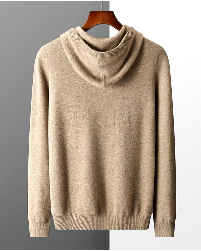 Men'S One-Piece Ready-To-Wear Hoodie 100% Merino Wool Knitted Sweatshirt Autumn Winter Casual Large Top Long Sleeved