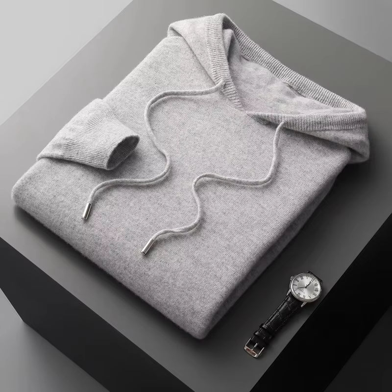 Men'S One-Piece Ready-To-Wear Hoodie 100% Merino Wool Knitted Sweatshirt Autumn Winter Casual Large Top Long Sleeved